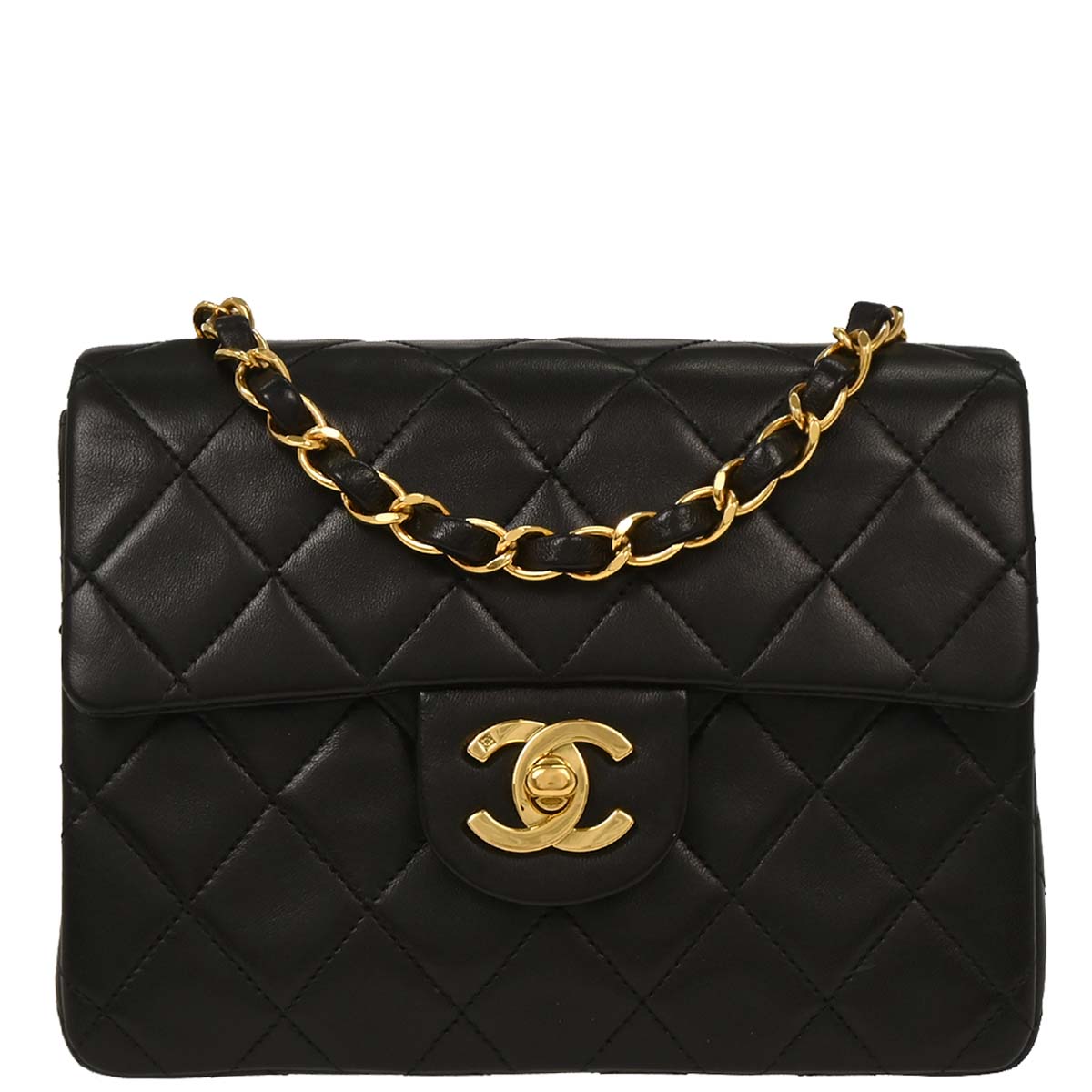 Chanel Black Lambskin Mini Classic Square Flap Shoulder Bag