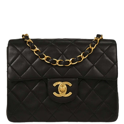Chanel Black Lambskin Mini Classic Square Flap Shoulder Bag