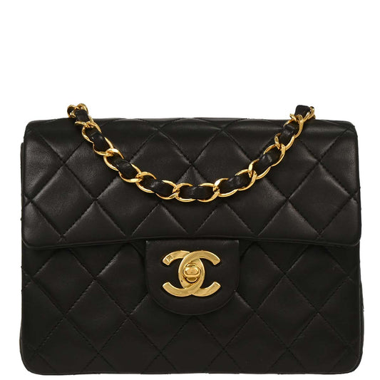 Chanel Black Lambskin Mini Classic Square Flap Shoulder Bag