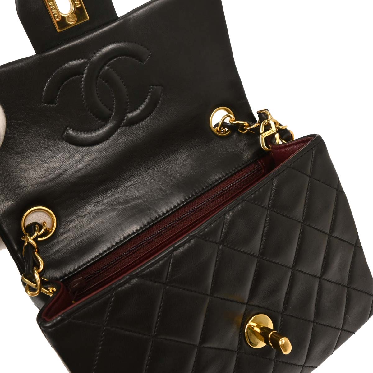 Chanel Black Lambskin Mini Classic Square Flap Shoulder Bag