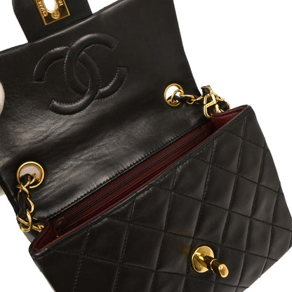 Chanel Black Lambskin Mini Classic Square Flap Shoulder Bag