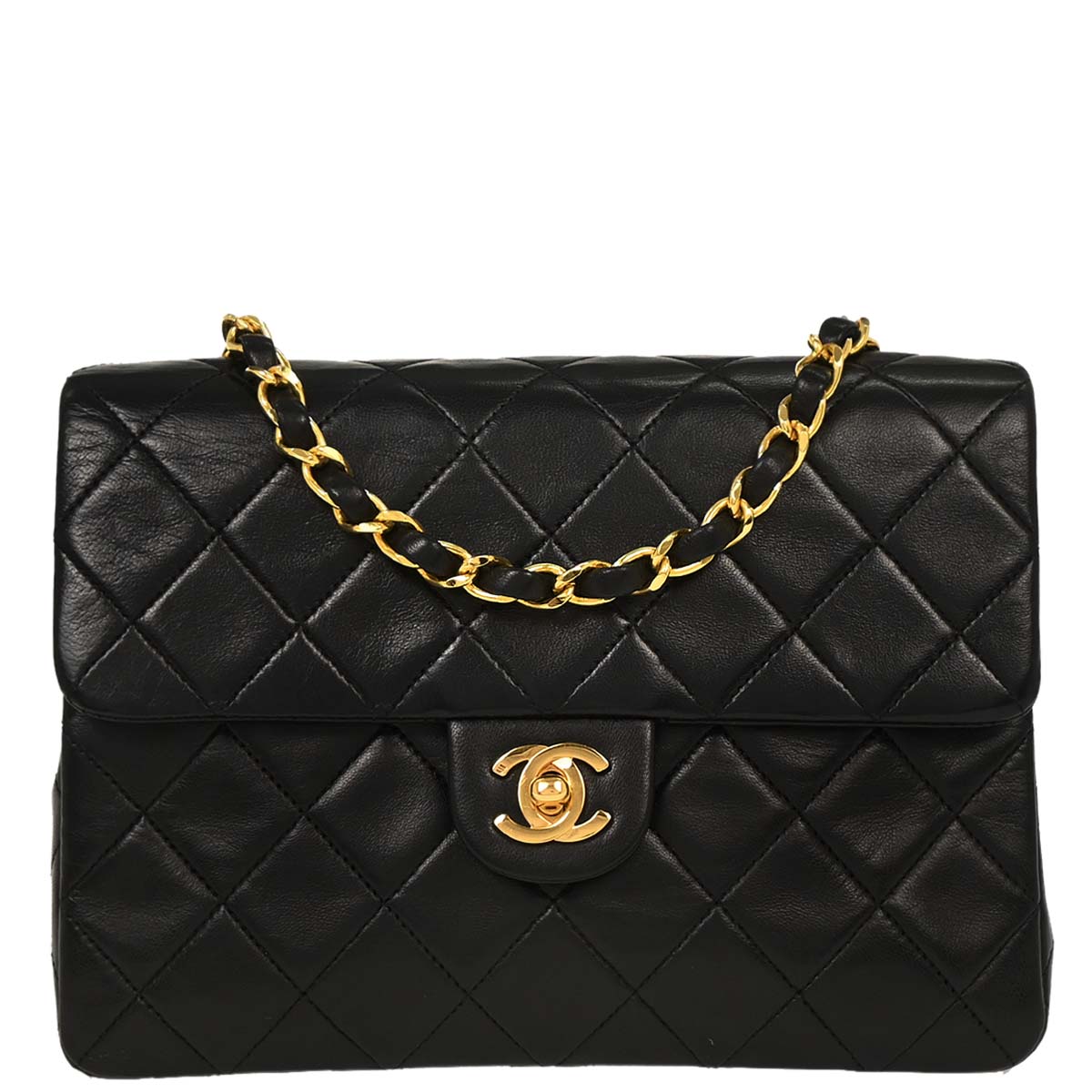 Chanel Black Lambskin Classic Square Flap Shoulder Bag