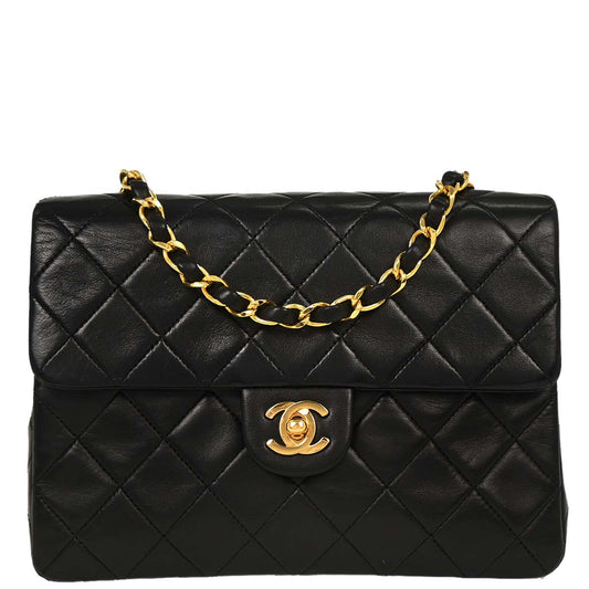 Chanel Black Lambskin Classic Square Flap Shoulder Bag