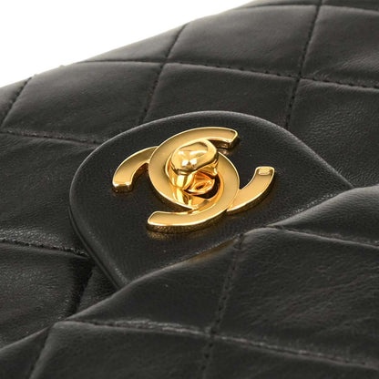 Chanel Black Lambskin Classic Square Flap Shoulder Bag