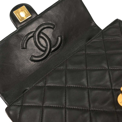 Chanel Black Lambskin Classic Square Flap Shoulder Bag