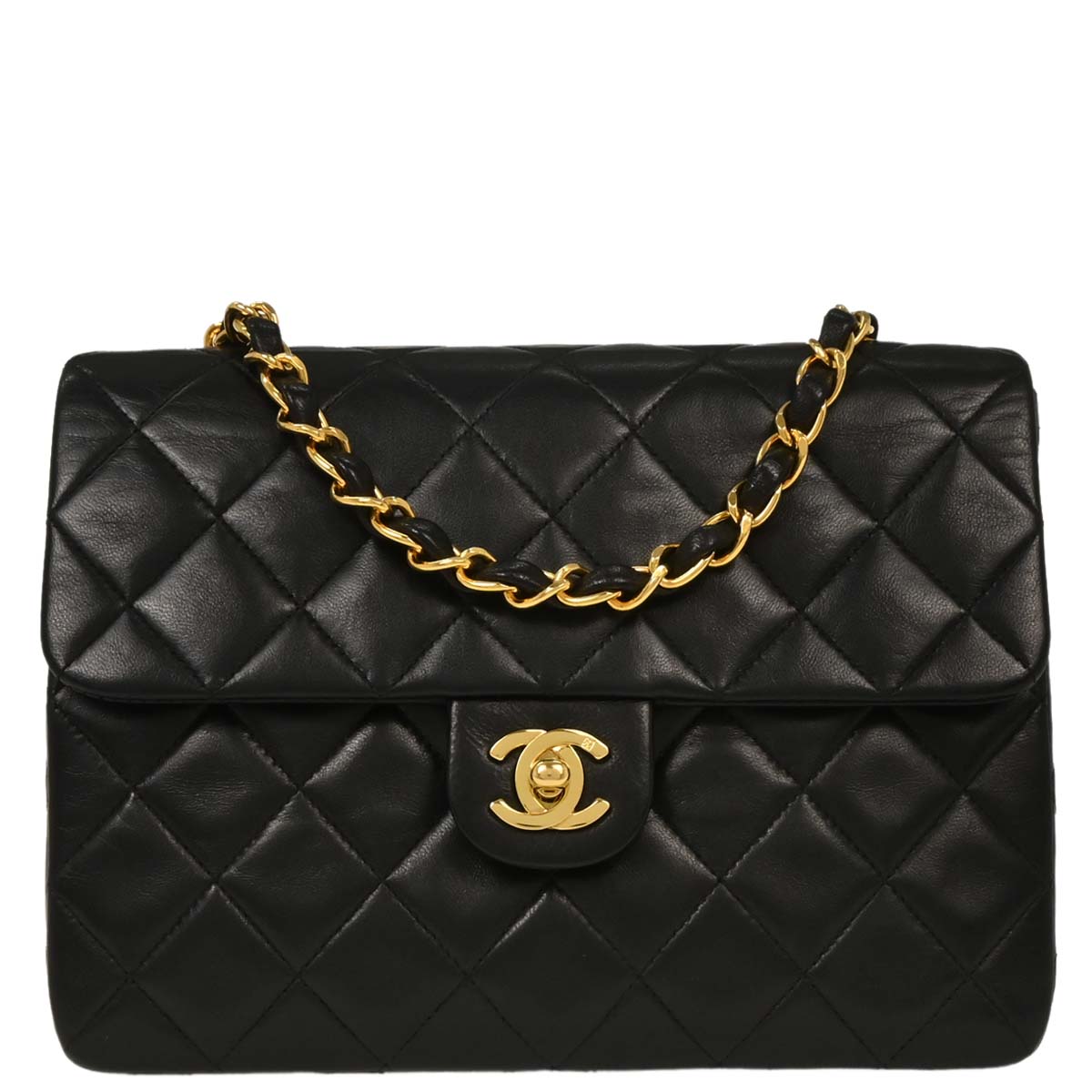 Chanel Black Lambskin Classic Square Flap Shoulder Bag