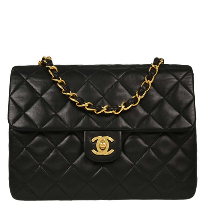 Chanel Black Lambskin Classic Square Flap Shoulder Bag