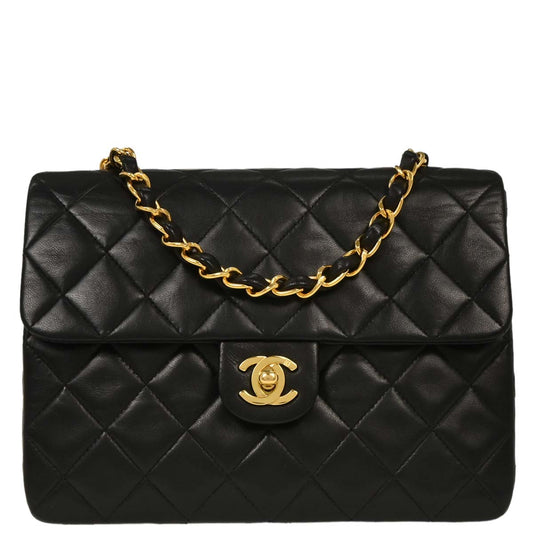 Chanel Black Lambskin Classic Square Flap Shoulder Bag
