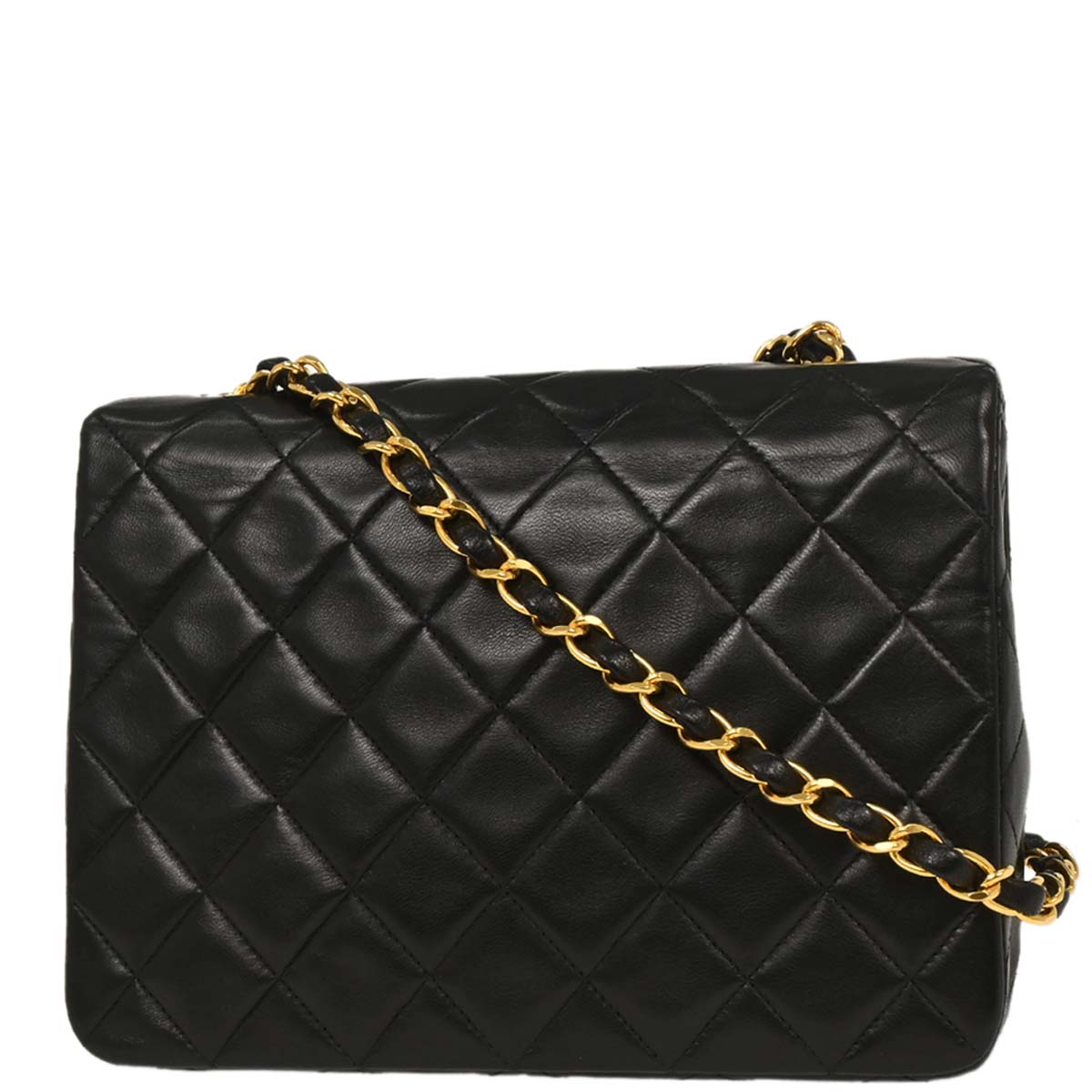 Chanel Black Lambskin Classic Square Flap Shoulder Bag