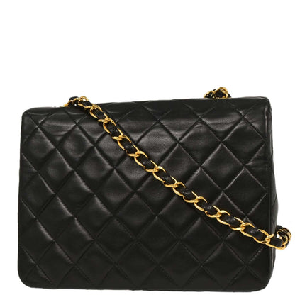 Chanel Black Lambskin Classic Square Flap Shoulder Bag