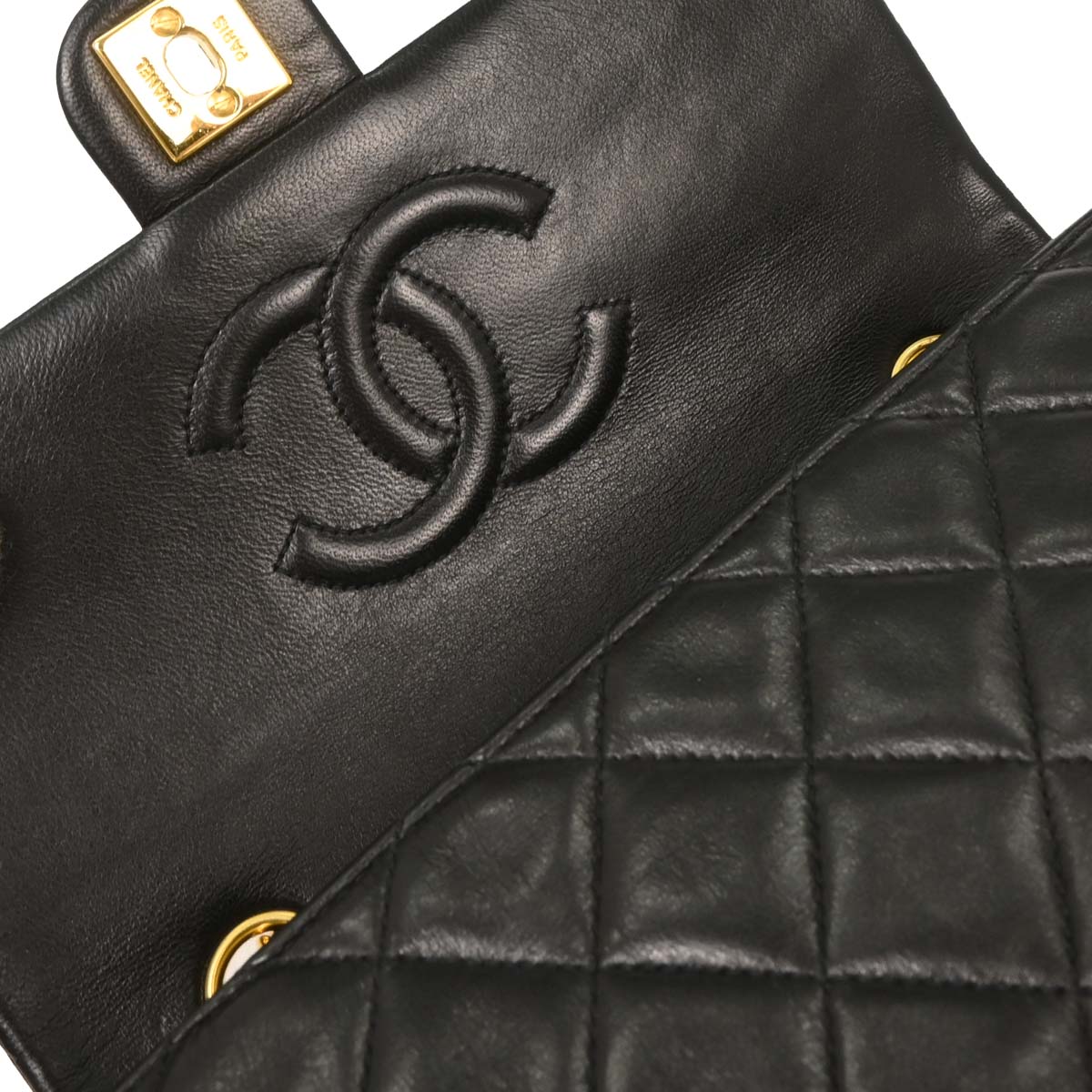 Chanel Black Lambskin Classic Square Flap Shoulder Bag