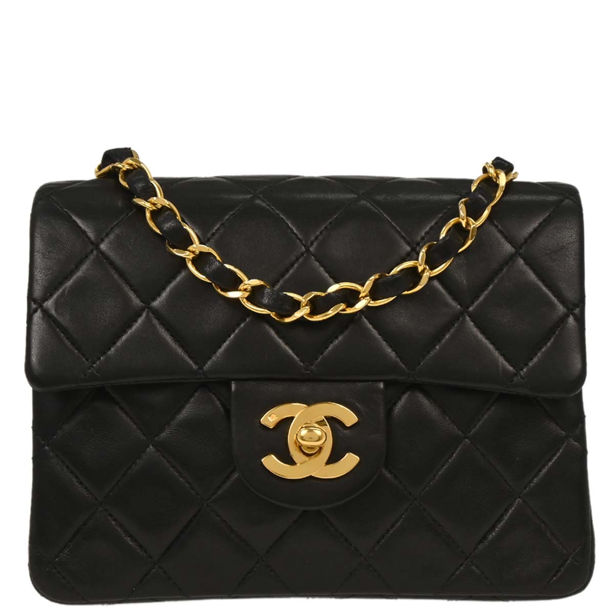 Chanel Black Lambskin Mini Classic Square Flap Shoulder Bag
