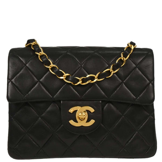 Chanel Black Lambskin Mini Classic Square Flap Shoulder Bag