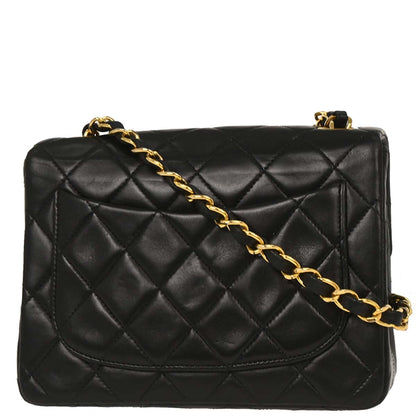 Chanel Black Lambskin Mini Classic Square Flap Shoulder Bag