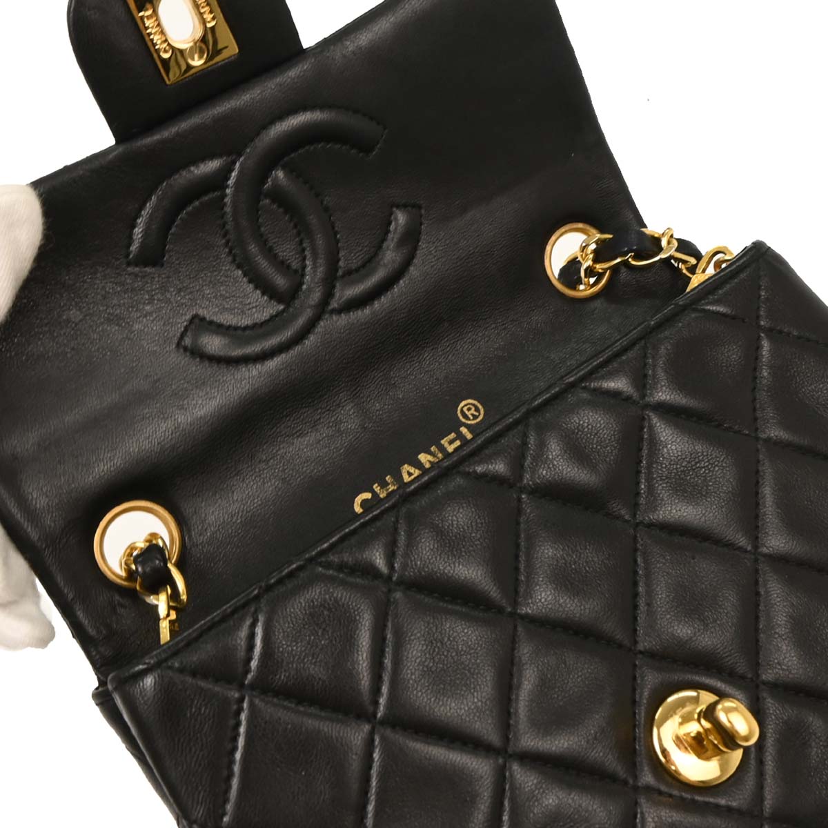 Chanel Black Lambskin Mini Classic Square Flap Shoulder Bag