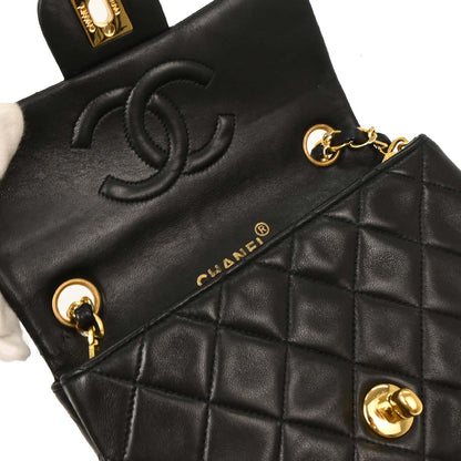 Chanel Black Lambskin Mini Classic Square Flap Shoulder Bag