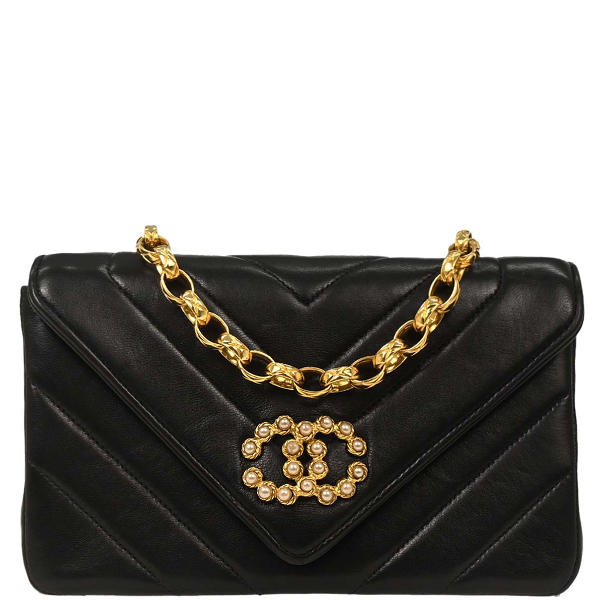 Chanel Black Lambskin Chevron Shoulder Bag