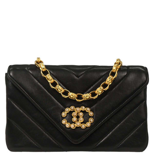 Chanel Black Lambskin Chevron Shoulder Bag