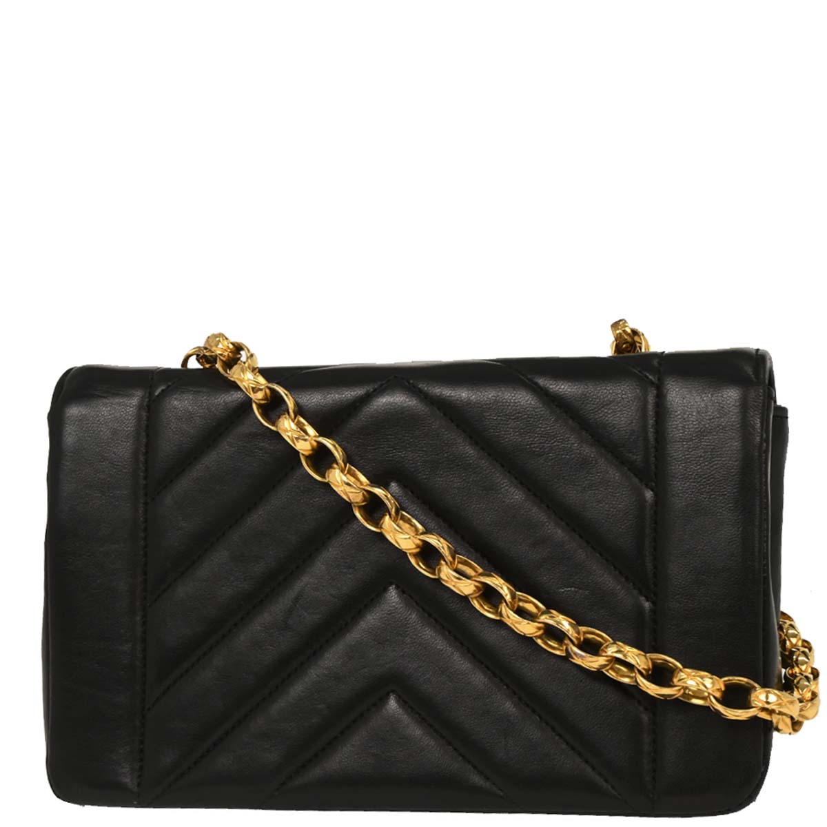 Chanel Black Lambskin Chevron Shoulder Bag