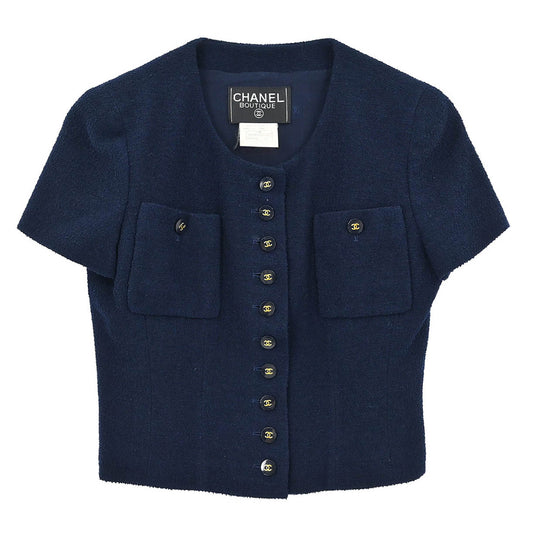 Chanel Single Breasted Jacket Navy #38