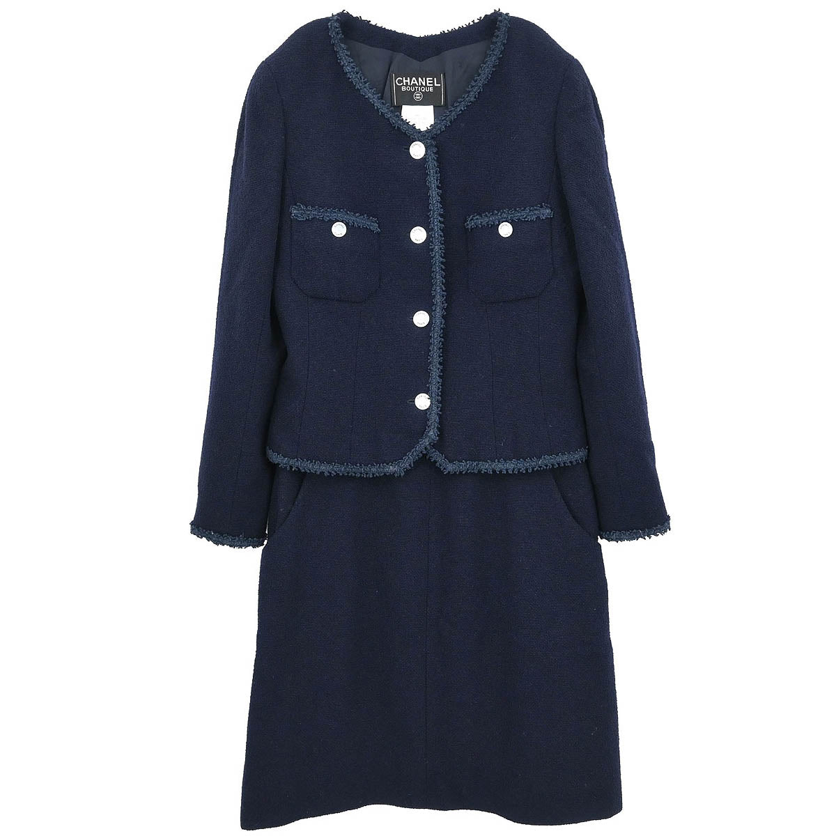 Chanel Setup Suit Jacket Skirt Navy #42