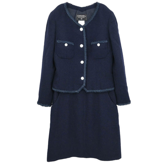 Chanel Setup Suit Jacket Skirt Navy #42