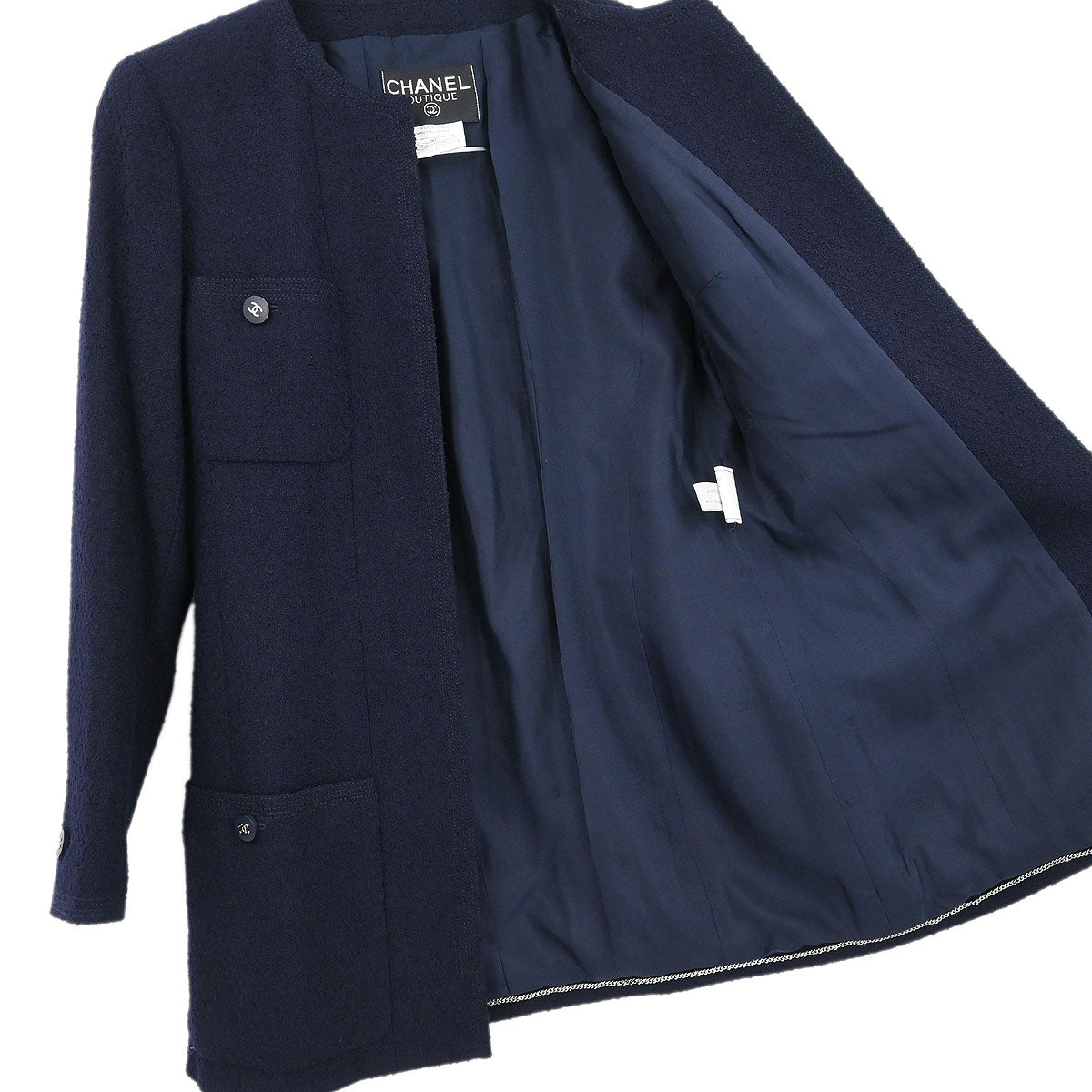 Chanel Collarless Jacket Navy #38