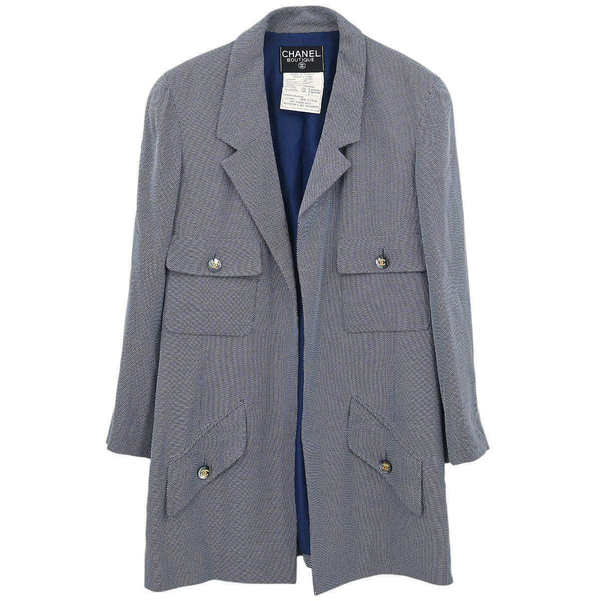 Chanel Single Breasted Jacket Navy #38
