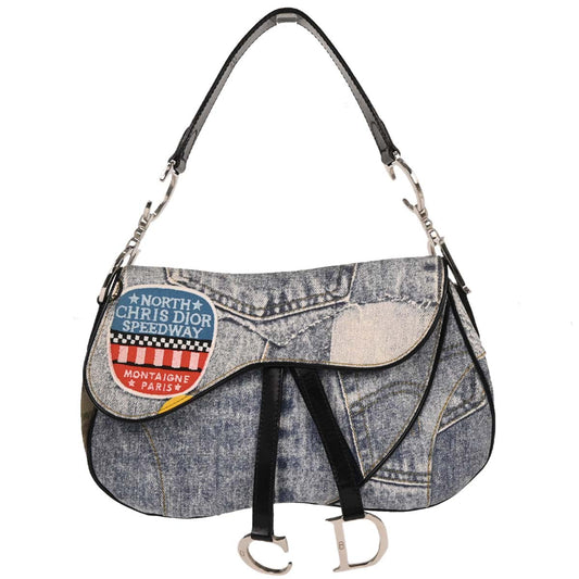 Christian Dior Light Blue Canvas Double Saddle Handbag