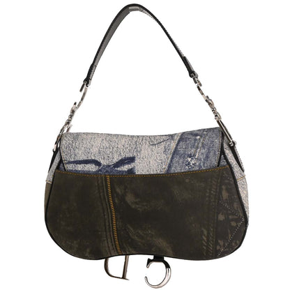 Christian Dior Light Blue Canvas Double Saddle Handbag
