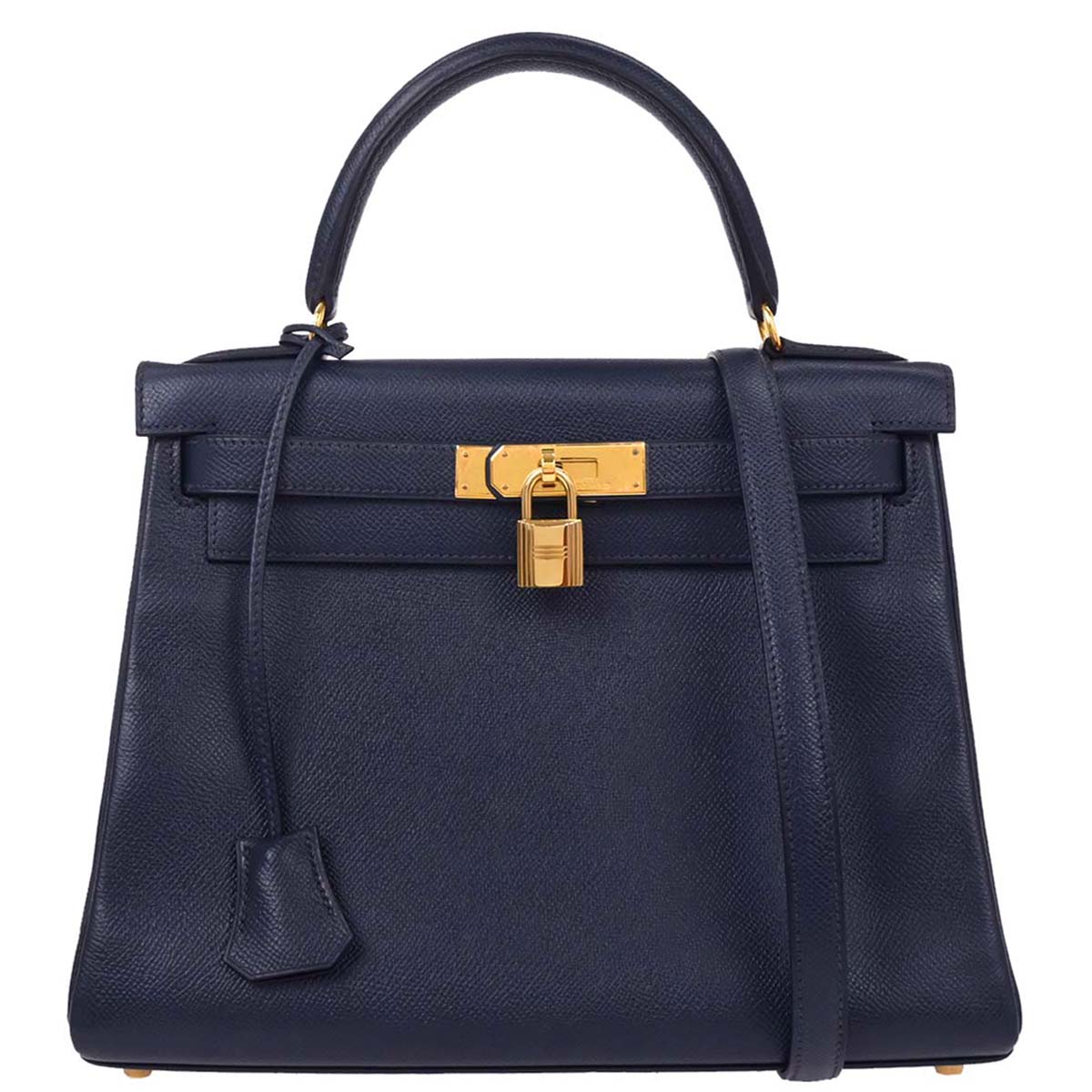 Hermes Blue Navy Courchevel Kelly 28 Retourne 2way Shoulder Handbag