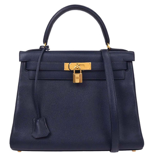 Hermes Blue Navy Courchevel Kelly 28 Retourne 2way Shoulder Handbag