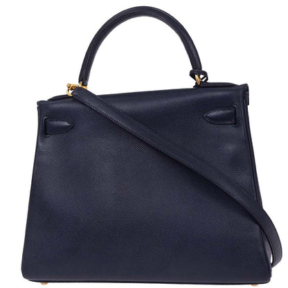Hermes Blue Navy Courchevel Kelly 28 Retourne 2way Shoulder Handbag