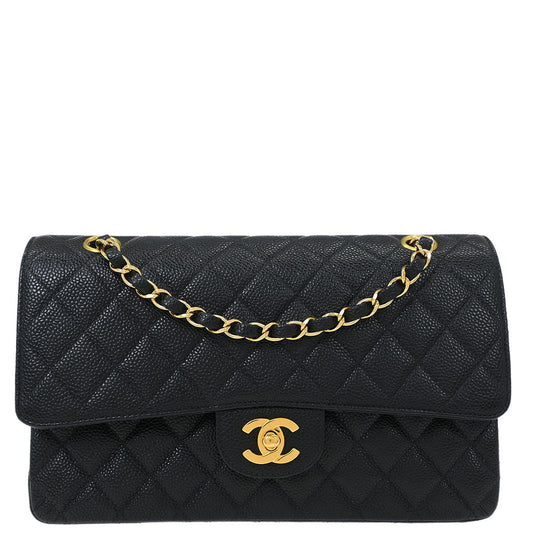 Chanel 1997-1999 Black Caviar Medium Classic Double Flap Shoulder Bag