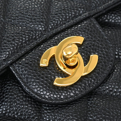 Chanel 1997-1999 Black Caviar Medium Classic Double Flap Shoulder Bag