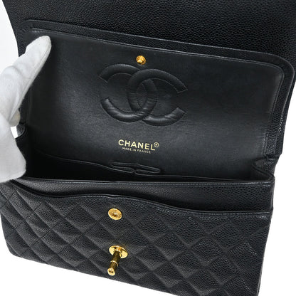 Chanel 1997-1999 Black Caviar Medium Classic Double Flap Shoulder Bag