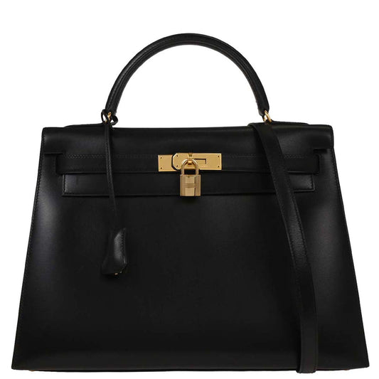 Hermes Black Box Calf Kelly 32 Sellier Handbag