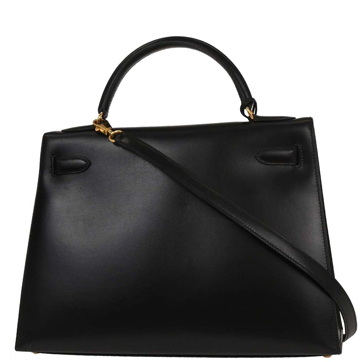Hermes Black Box Calf Kelly 32 Sellier Handbag