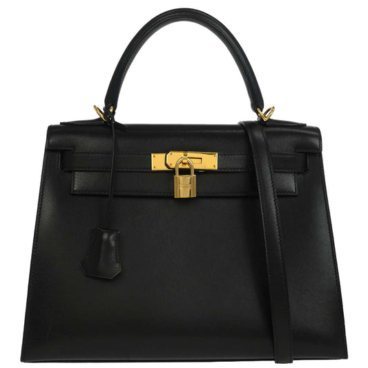 Hermes Black Box Calf Kelly 28 Sellier 2way Shoulder Handbag