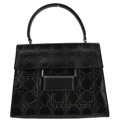 Salvatore Ferragamo Black Embossed Leather Handbag