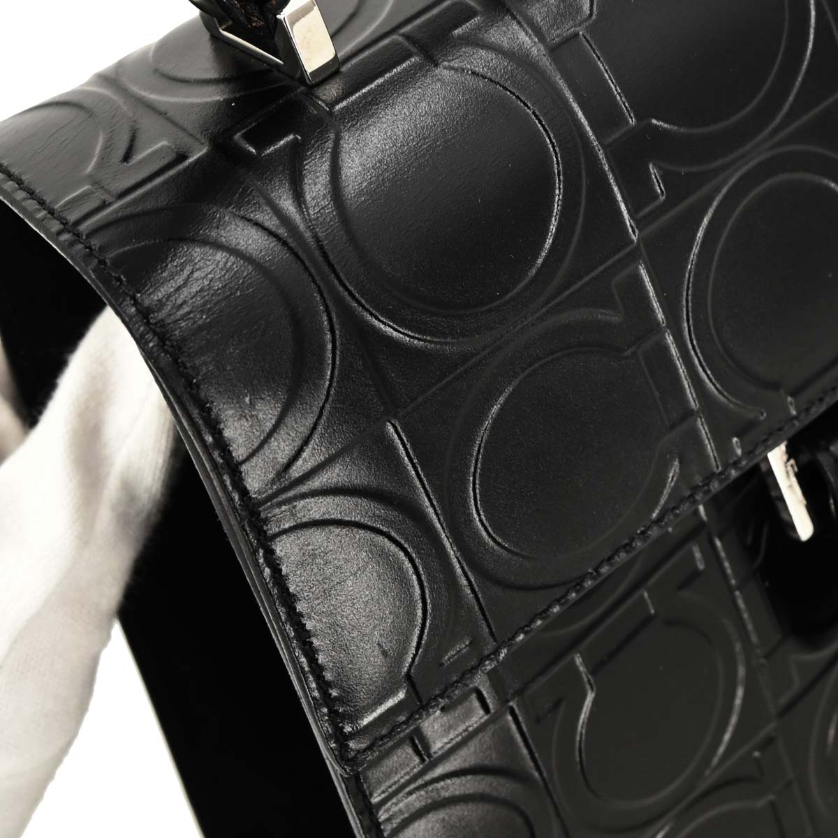 Salvatore Ferragamo Black Embossed Leather Handbag