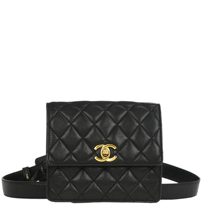 Chanel 1989-1991 Black Lambskin Bum Belt Bag #75/30