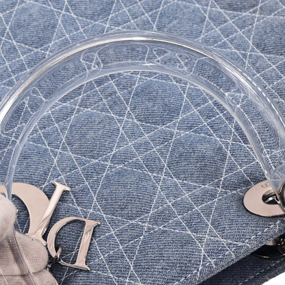Christian Dior Light Blue Denim Large Lady Dior Cannage 2way Shoulder Handbag