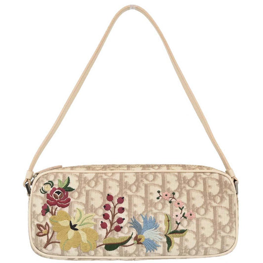 Christian Dior Beige PVC Embroidered Flower Trotter Handbag