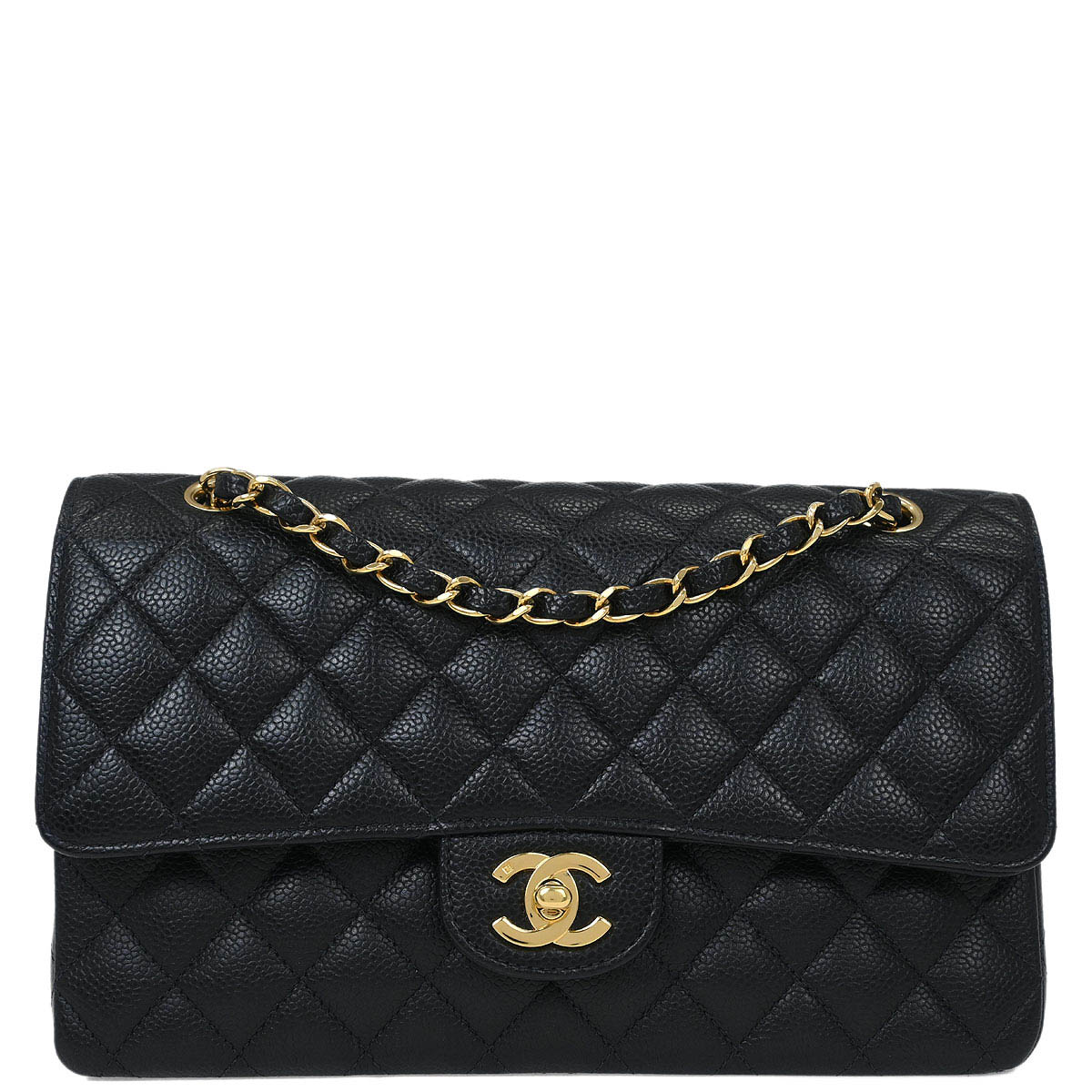 Chanel 2005-2006 Black Caviar Medium Classic Double Flap Shoulder Bag