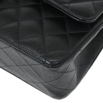 Chanel 2005-2006 Black Caviar Medium Classic Double Flap Shoulder Bag