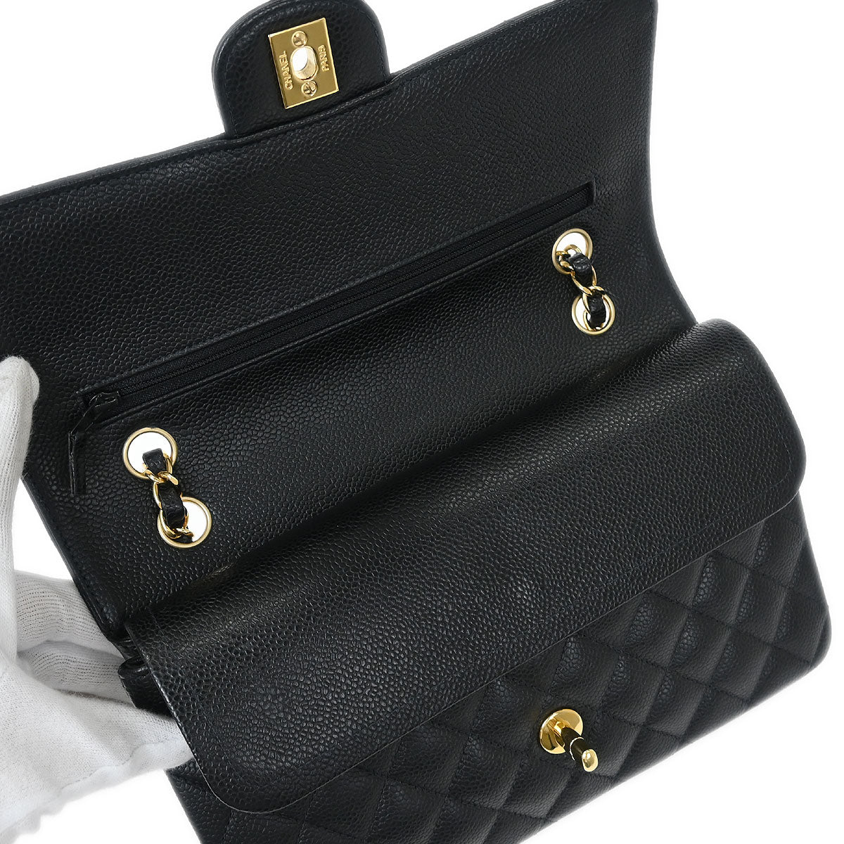Chanel 2005-2006 Black Caviar Medium Classic Double Flap Shoulder Bag