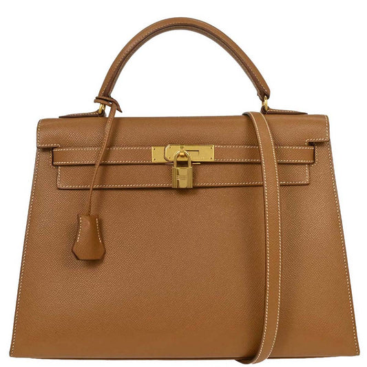 Hermes Gold Courchevel Kelly 32 Sellier Handbag