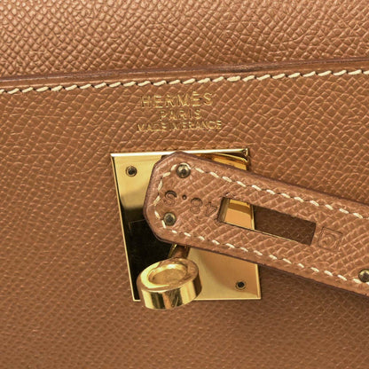 Hermes Gold Courchevel Kelly 32 Sellier Handbag