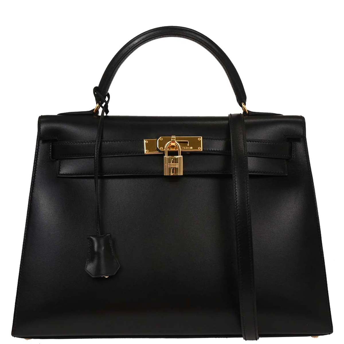 Hermes Black Box Calf Kelly 32 Sellier Handbag